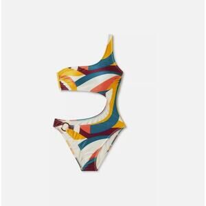 Shade & Shore Women's One Shoulder Cut Out One Piece Swimsuit Multi Abstract XL